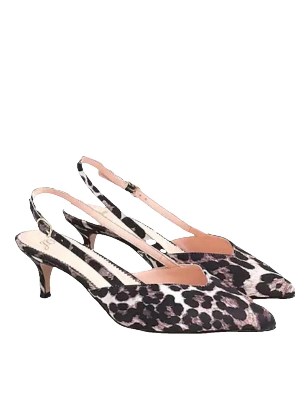 J. Crew Leopard Satin Slingback Sophia Pump Cream & Brown Leopard Kitten Size 7